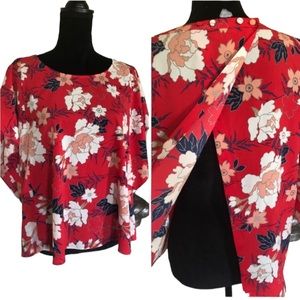 Zara floral lightweight shortsleeve open back blouse bohemian spring size medium